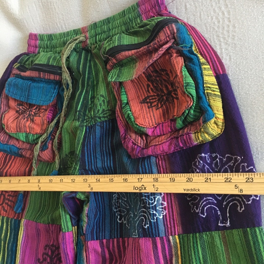 Harem Patchwork Baggy Hippie Pants with Big Box Pockets Size Small Boho - Picture 7 of 15